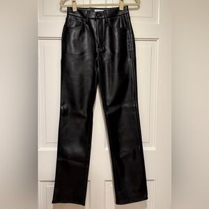Good American Black Wide Leg Leather Pants